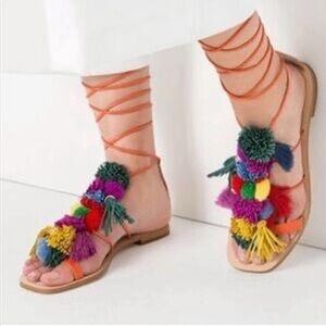 Zara Multicolor Pom Pom Sandals